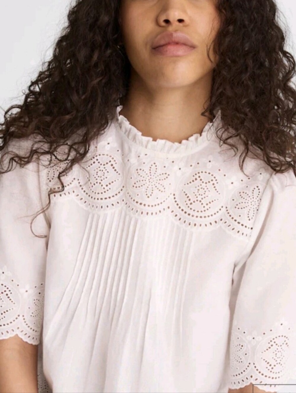 Madewell Embroidered Pintuck High-Neck Top NZ462 Size XS White